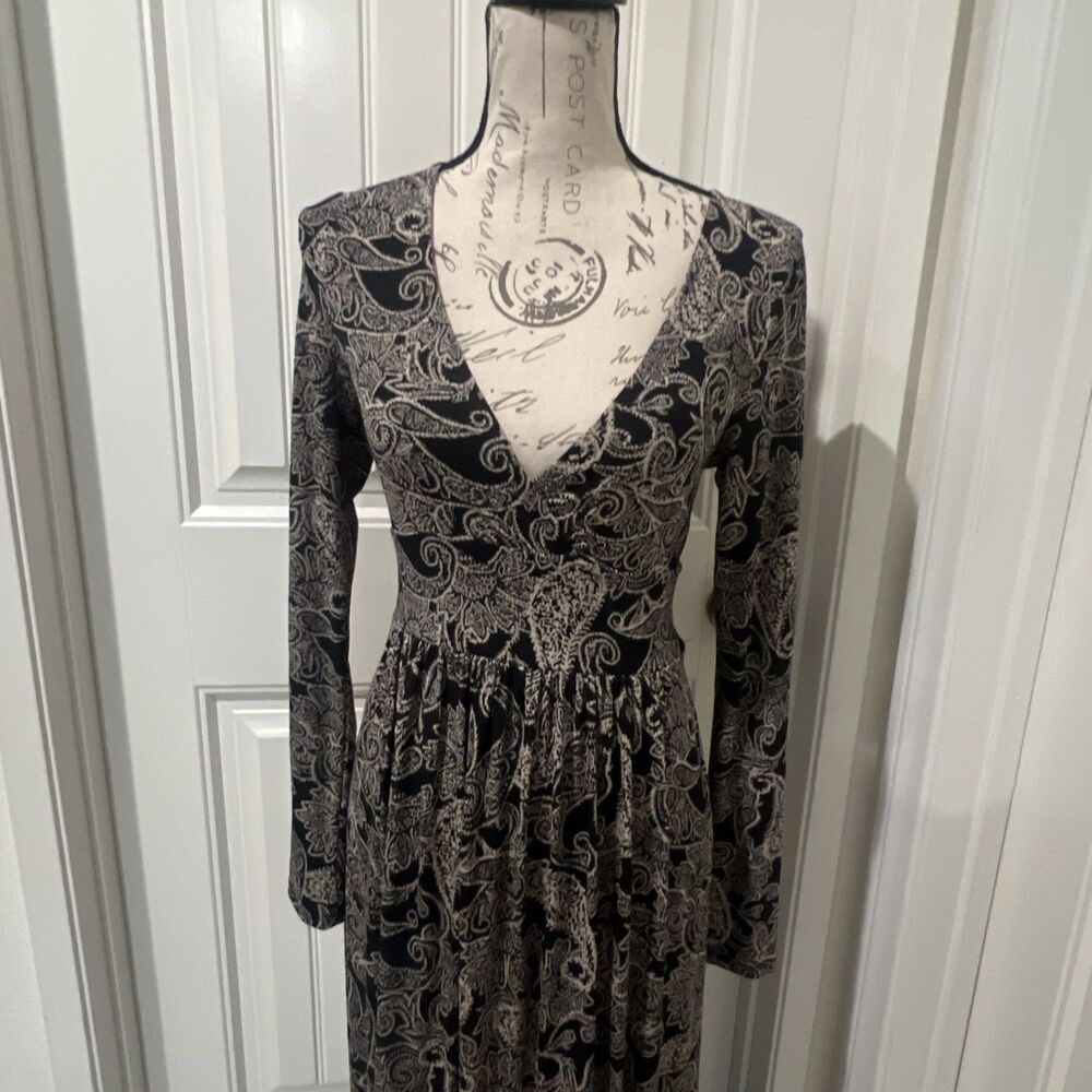 Ecote Paisley Black/gold V Neck Floral Boho Cottagecore Festival Prairie Size S - Picture 3 of 9